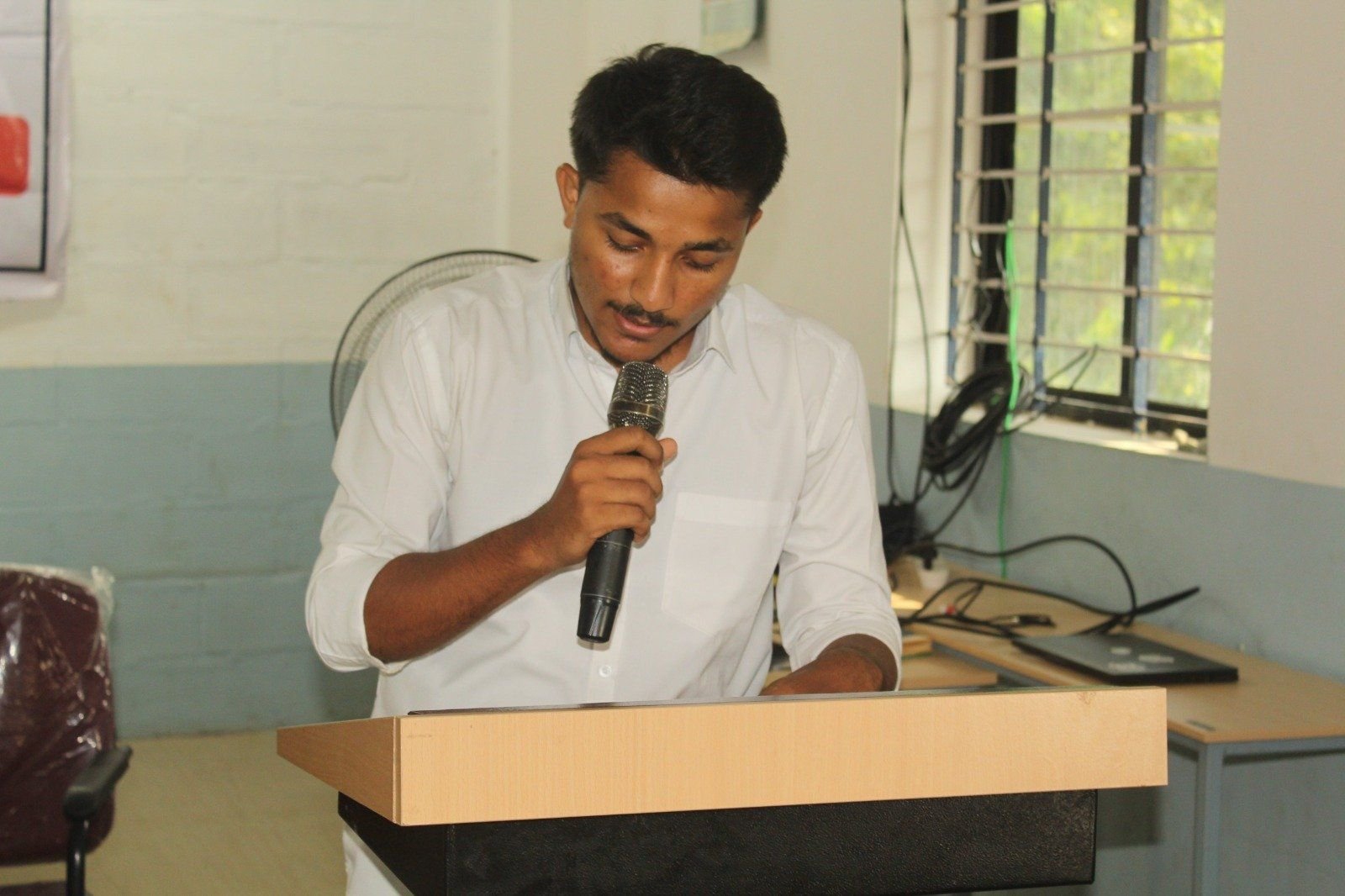 A student presenting
